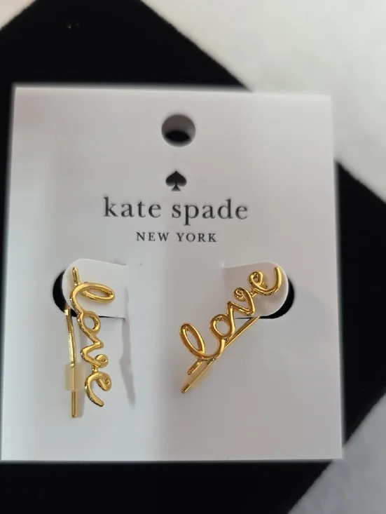Kate Spade Gold Love Script Earrings - Picture 1 of 5